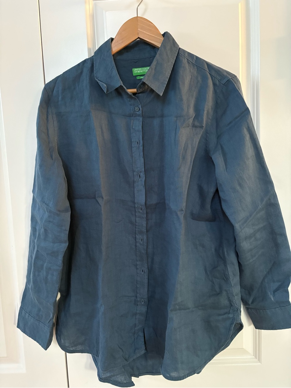 Women's Blue Linen Button-Down Shirt - United Colors of Benetton medium